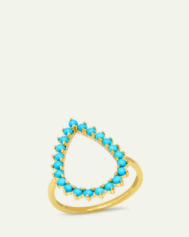 Large Open Teardrop Turquoise Ring in 18K Yellow Gold, Size